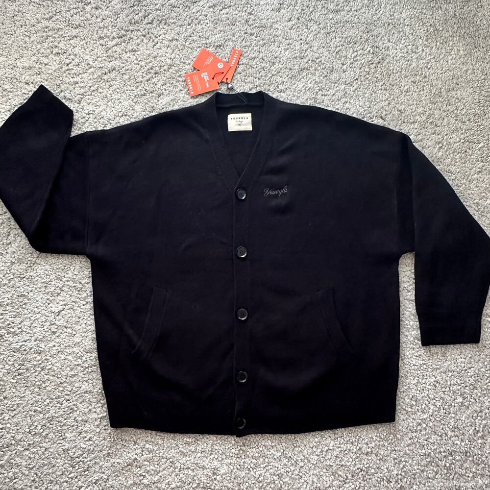 Men's YoungLA Classic Cardigan Sweater XL, Black, NWT